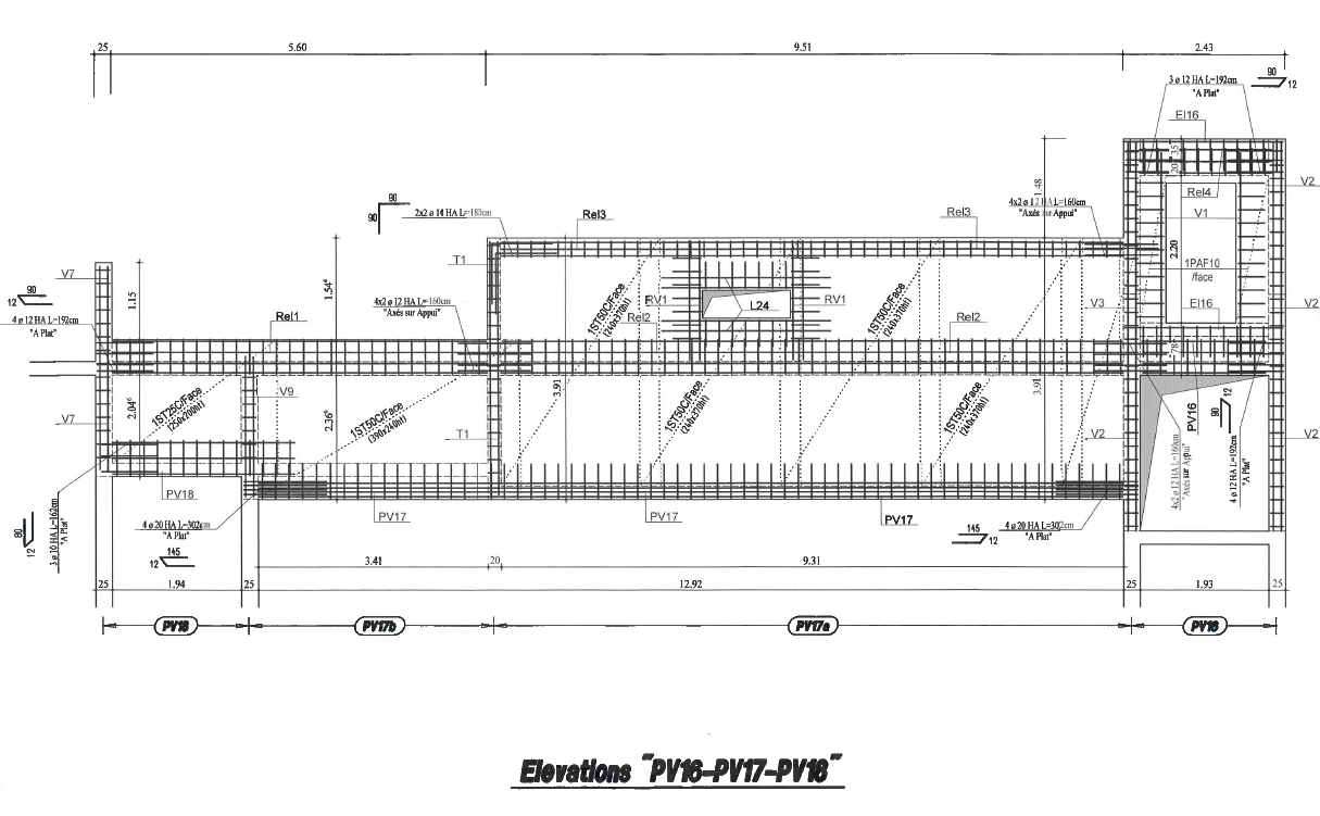 Armatures poutres voiles complexes en toiture