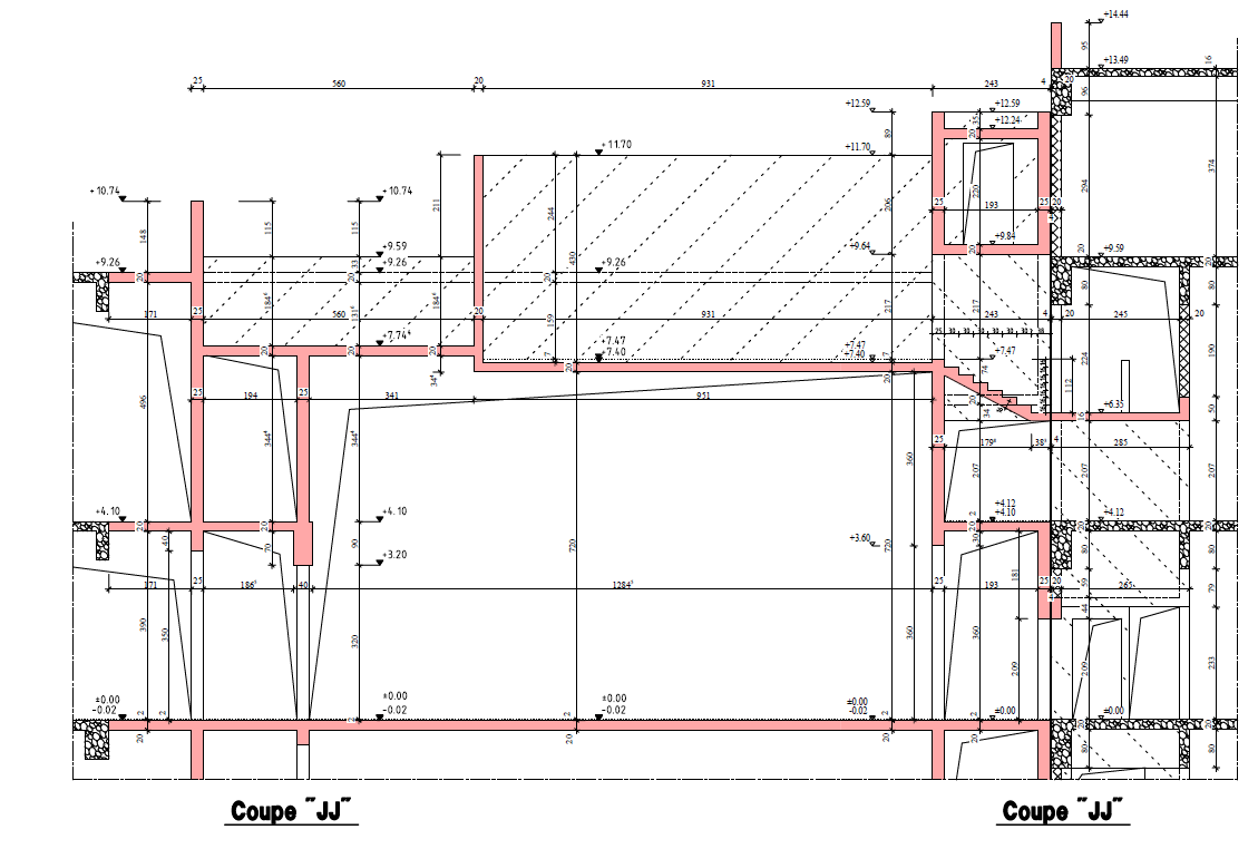 Coupe du noyau central reconstruit